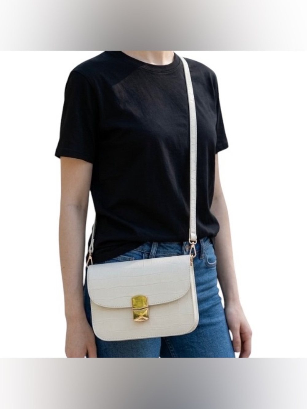 Sezane Milo Mini Leather Embossed Crocodile Flap Closure Chain Strap Crossbody
